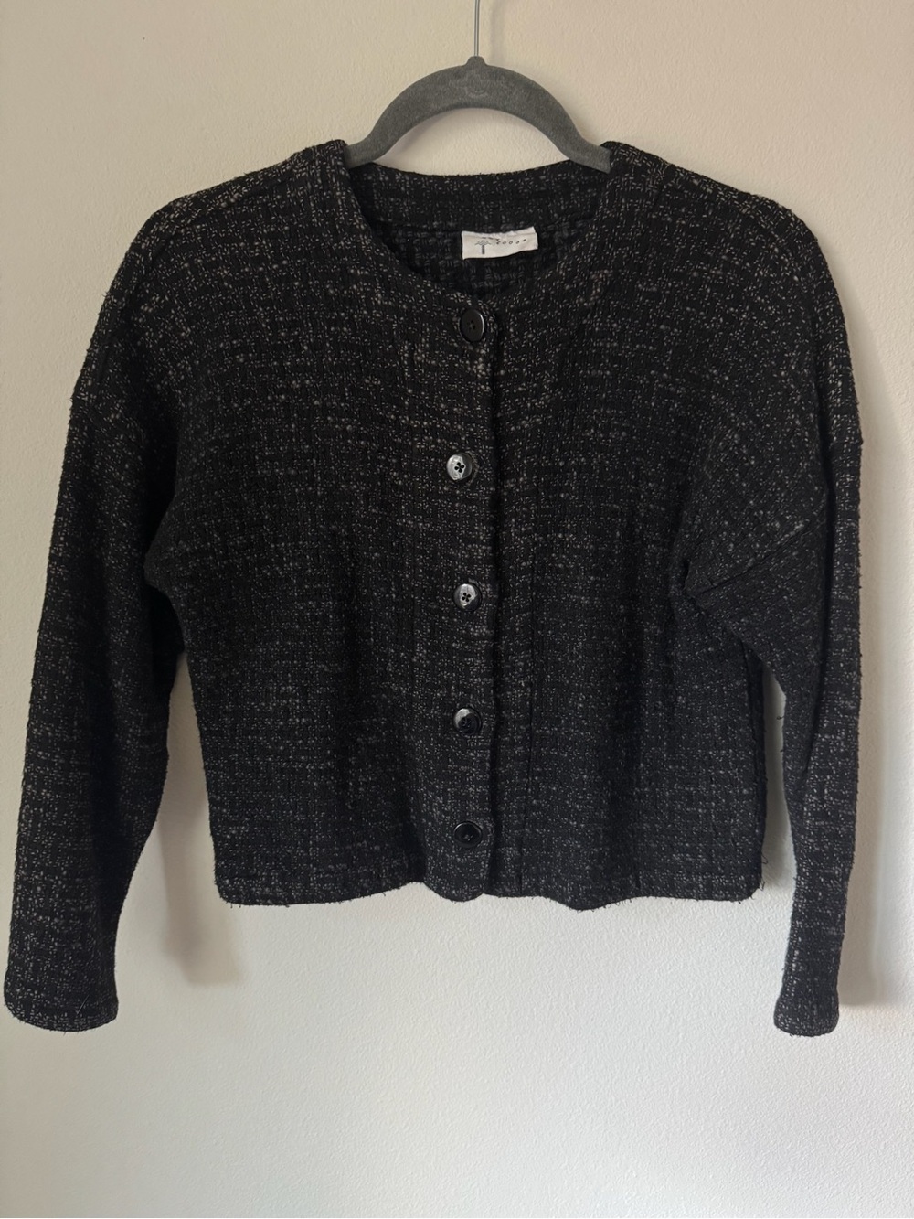 Cut Loose Textured Knit Cropped Cardigan Black Marled Women's‎ M Artsy